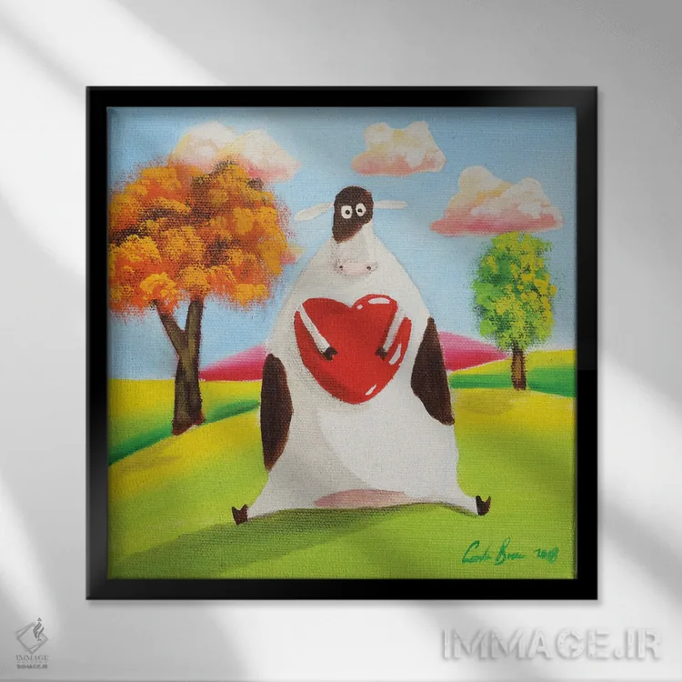 تابلو گاو با قلب اثر گوردون بروس - نمای قابدار مشکی