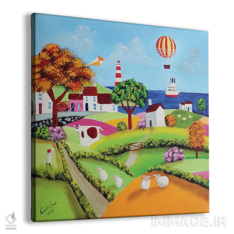 تابلو گوسفندان و یک بالن هوای گرم اثر گوردون بروس - نمای پرسپکتیو محصول