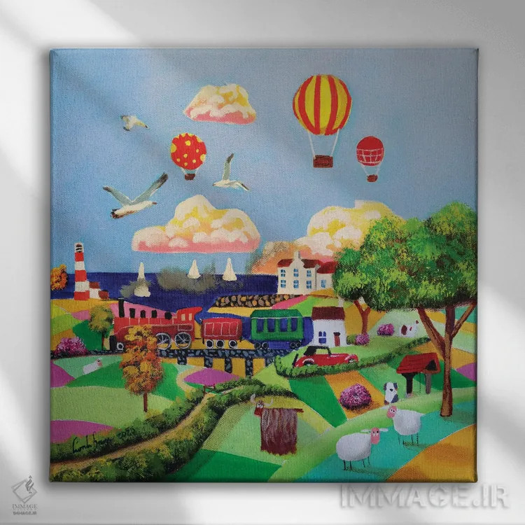 تابلو قطار بخار قرمز اثر گوردون بروس - نمای روبهرو روی دیوار