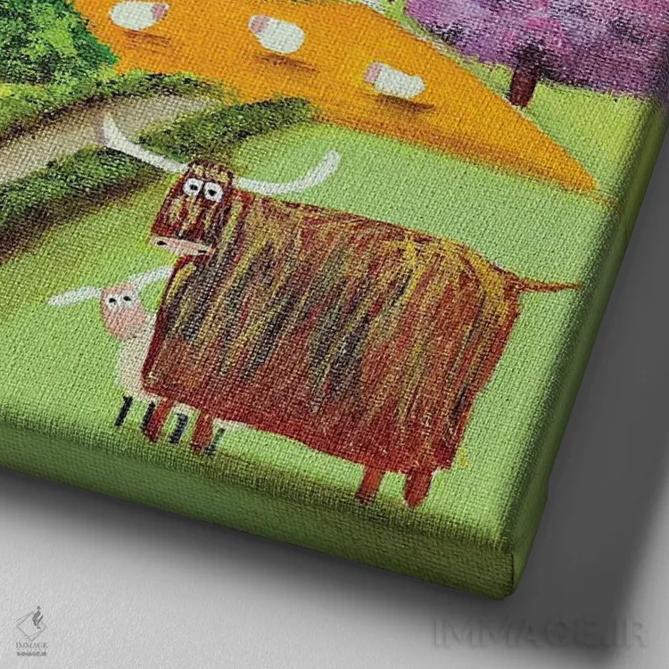 تابلو تپههای نرم و مزارع وصلهدوزیشده اثر گوردون بروس - نمای نزدیک بافت بوم