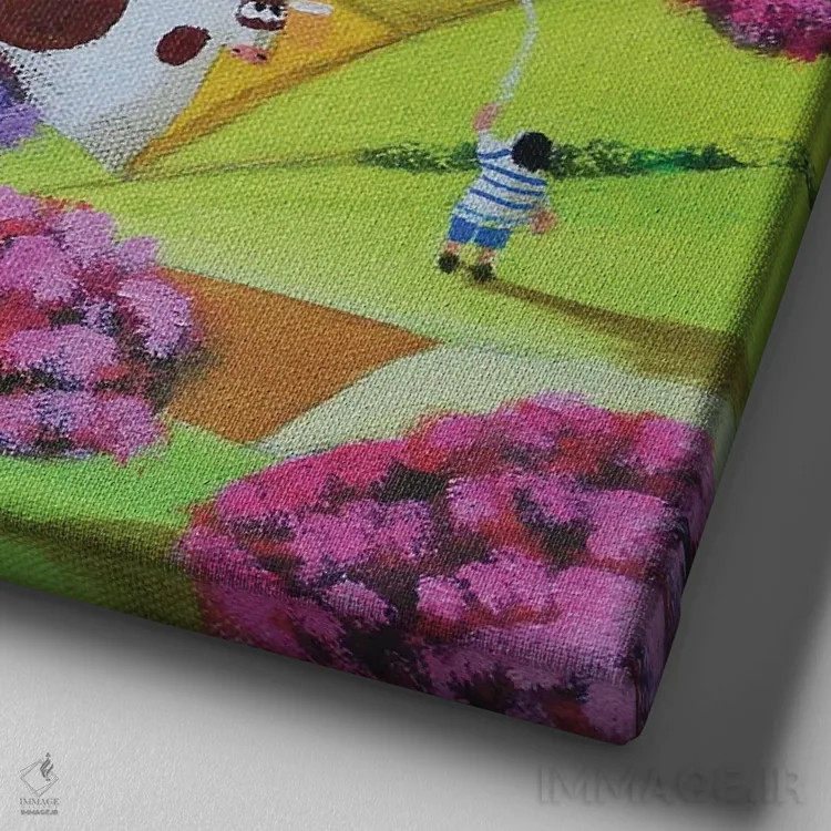 تابلو بادبادکبازی اثر گوردون بروس - نمای نزدیک بافت بوم