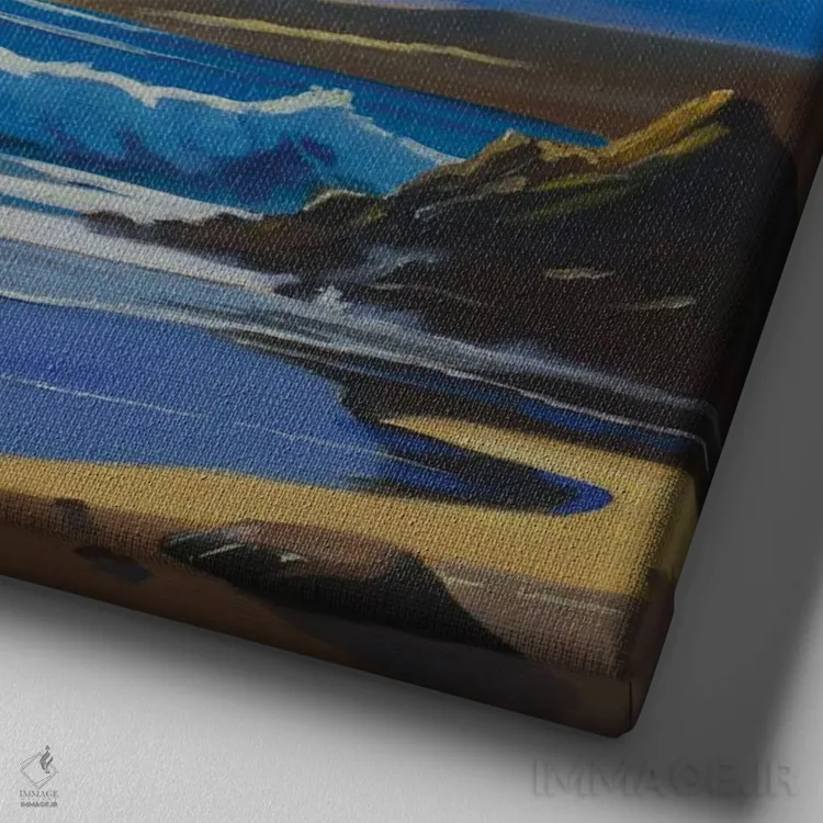 تابلو طلوع خورشید بر اقیانوس اثر گوردون بروس - نمای نزدیک بافت بوم