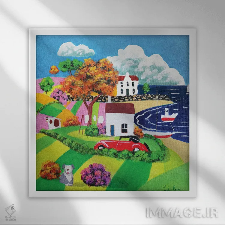 تابلو خودروی قرمز جدید اثر گوردون بروس - نمای قابدار سفید