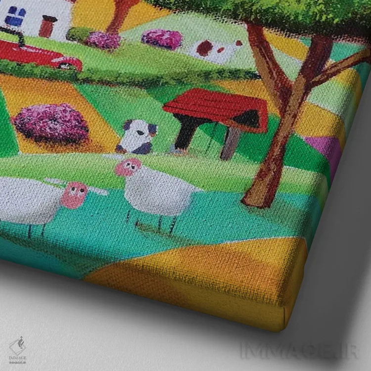 تابلو قطار بخار قرمز اثر گوردون بروس - نمای نزدیک بافت بوم