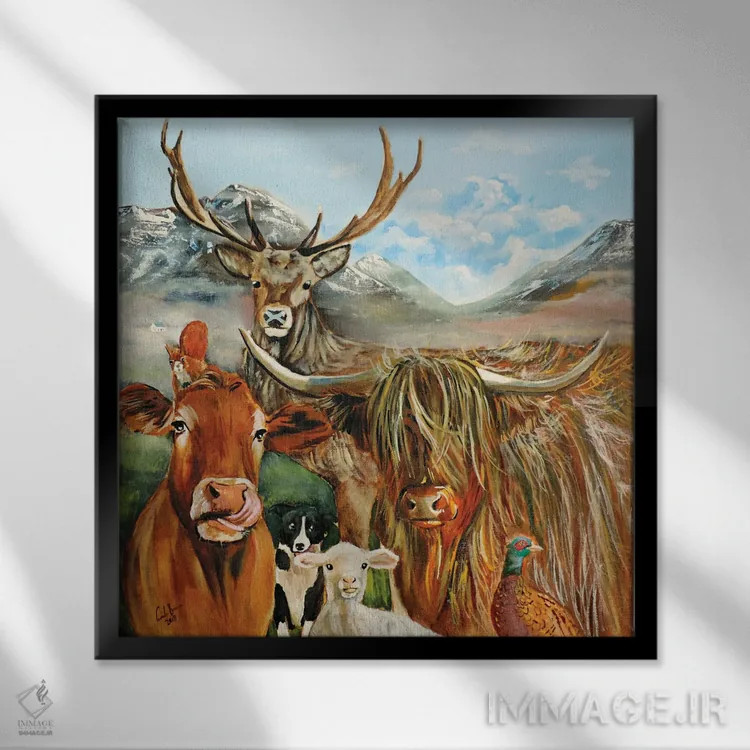 تابلو اهالی اسکاتلند اثر گوردون بروس - نمای قابدار مشکی