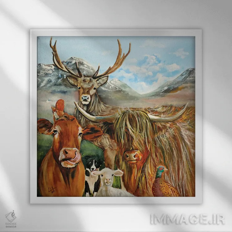 تابلو اهالی اسکاتلند اثر گوردون بروس - نمای قابدار سفید