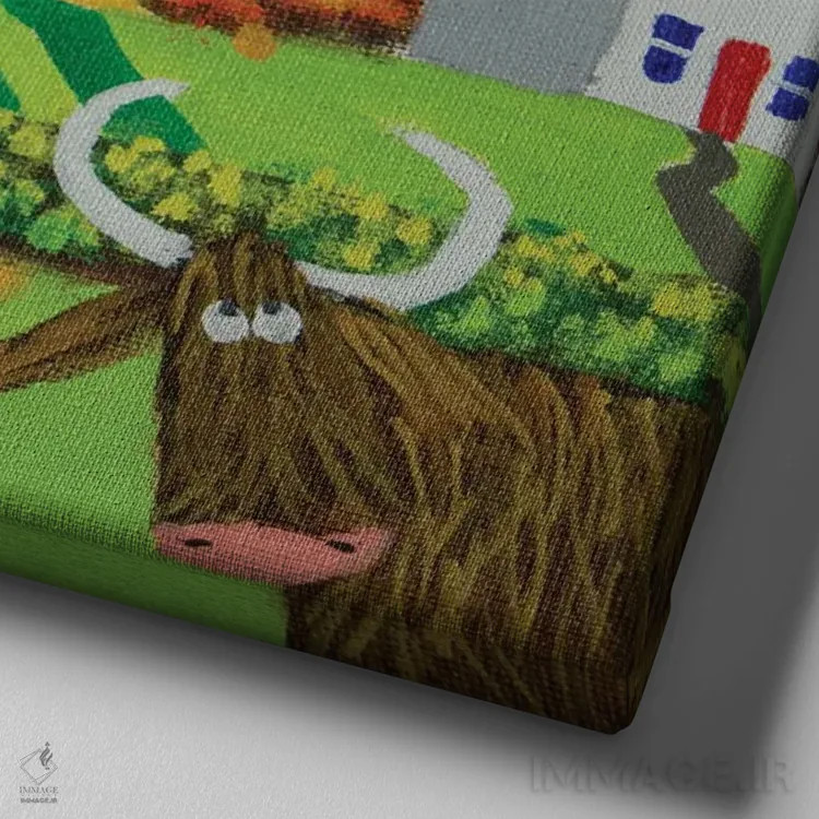 تابلو گاو کوهستانی و گوسفند اثر گوردون بروس - نمای نزدیک بافت بوم