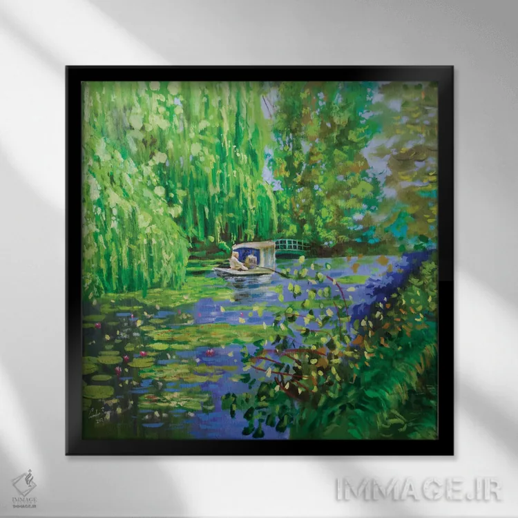 تابلو برکهٔ نیلوفر آبی مونه اثر گوردون بروس - نمای قابدار مشکی