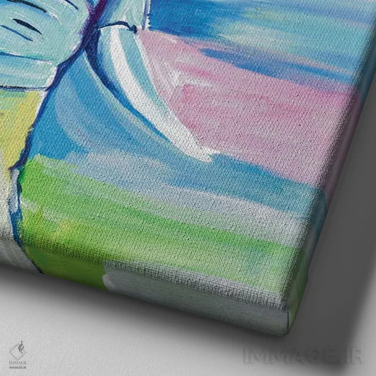 تابلو فیل رنگارنگ شاد اثر چلسیا گودریچ - نمای نزدیک بافت بوم