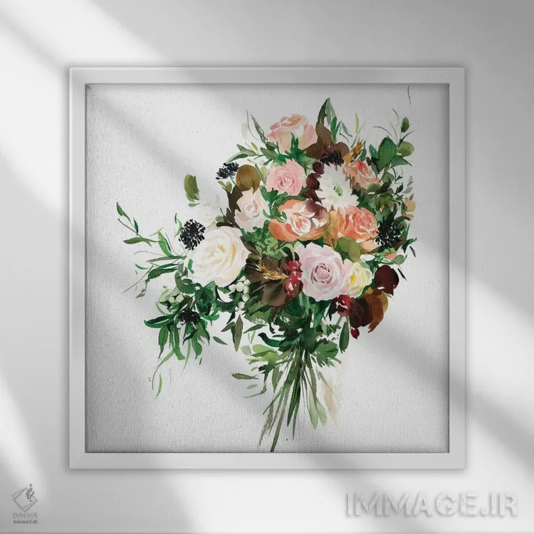 تابلو رز چای (نوعی گل) اثر گوشیا گرگورچیک - نمای قابدار سفید