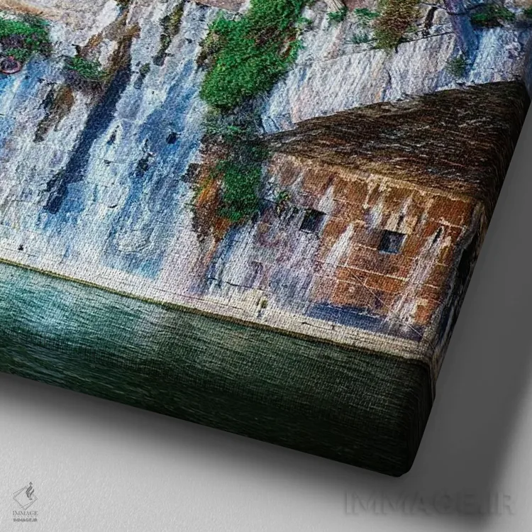 تابلو بالکن کوچک روی خانهٔ پل، پونته وکیو، فلورانس، توسکانی، ایتالیا اثر جورج اوزه - نمای نزدیک بافت بوم