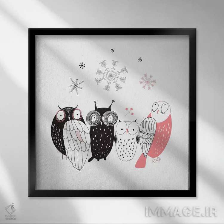 تابلو صف جغدها اثر گراف اینک - نمای قابدار مشکی