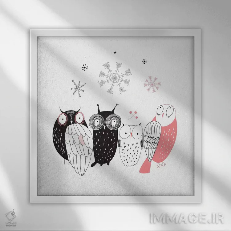 تابلو صف جغدها اثر گراف اینک - نمای قابدار سفید