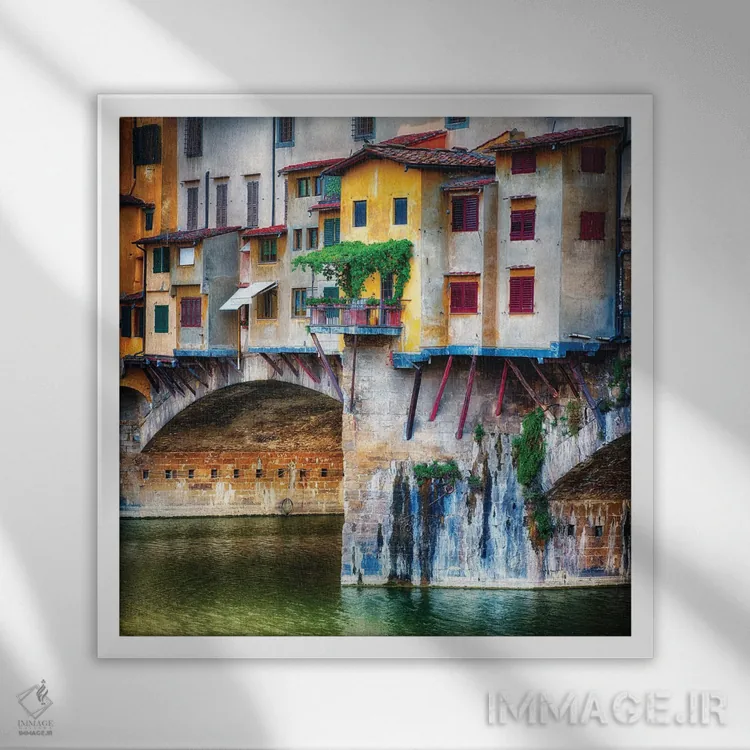 تابلو بالکن کوچک روی خانهٔ پل، پونته وکیو، فلورانس، توسکانی، ایتالیا اثر جورج اوزه - نمای قابدار سفید