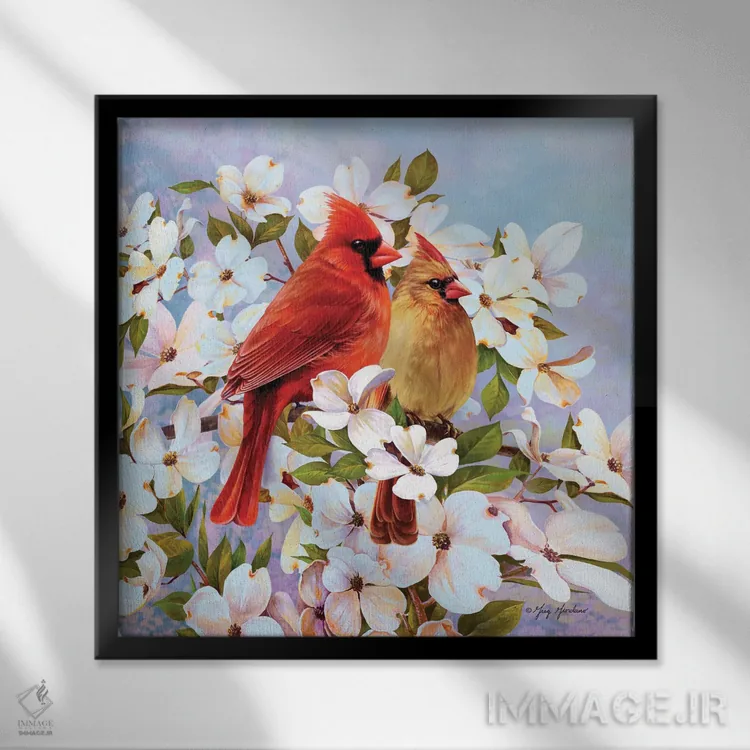 تابلو جفت کارباورال و درختان داگوود اثر گرگ جوردانو - نمای قابدار مشکی