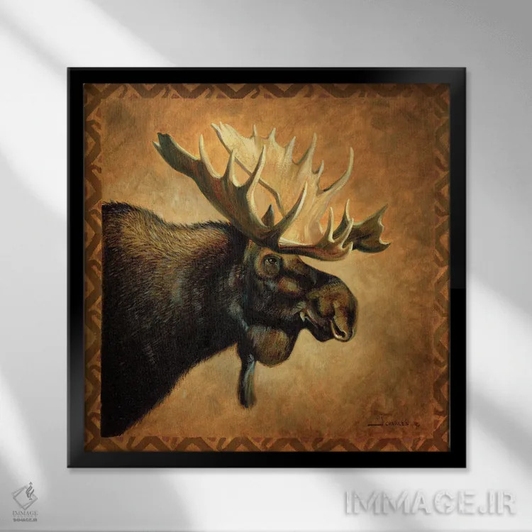 تابلو نیمرخ گوزن شمالی هیولاهای سایه اثر جی. چارلز - نمای قابدار مشکی