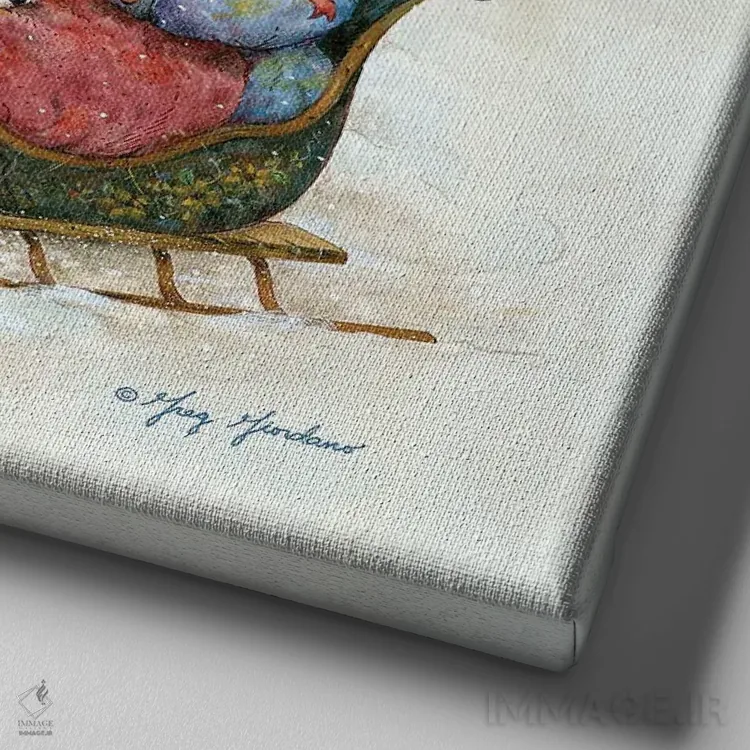 تابلو آدم برفی با کودکان اثر گرگ جوردانو - نمای نزدیک بافت بوم