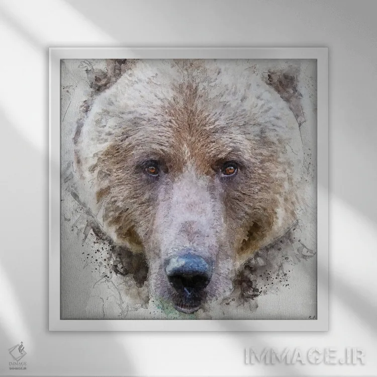 تابلو خرس گریزلی اثر راب فرانسیس - نمای قابدار سفید