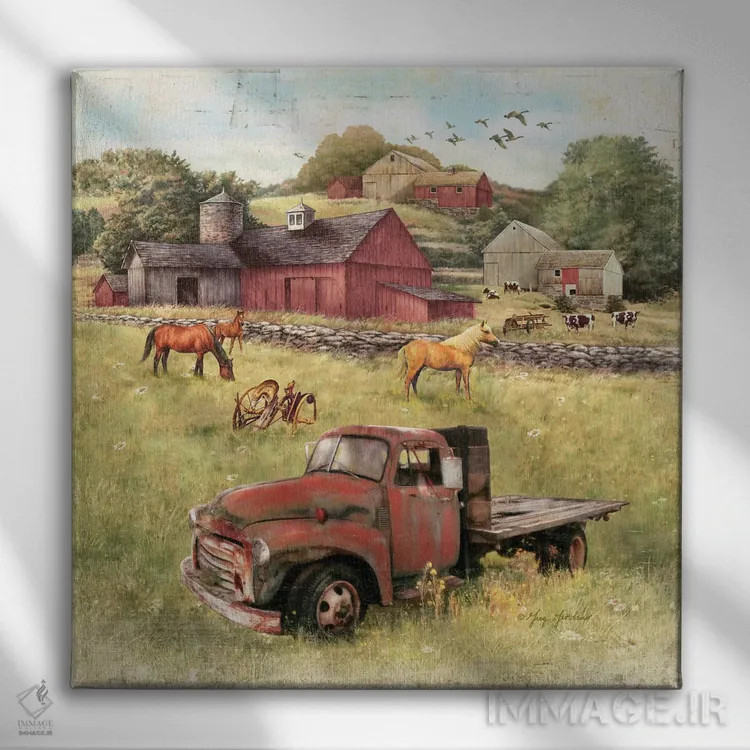 تابلو انبارها و کامیون قدیمی اثر گرگ جوردانو - نمای روبهرو روی دیوار