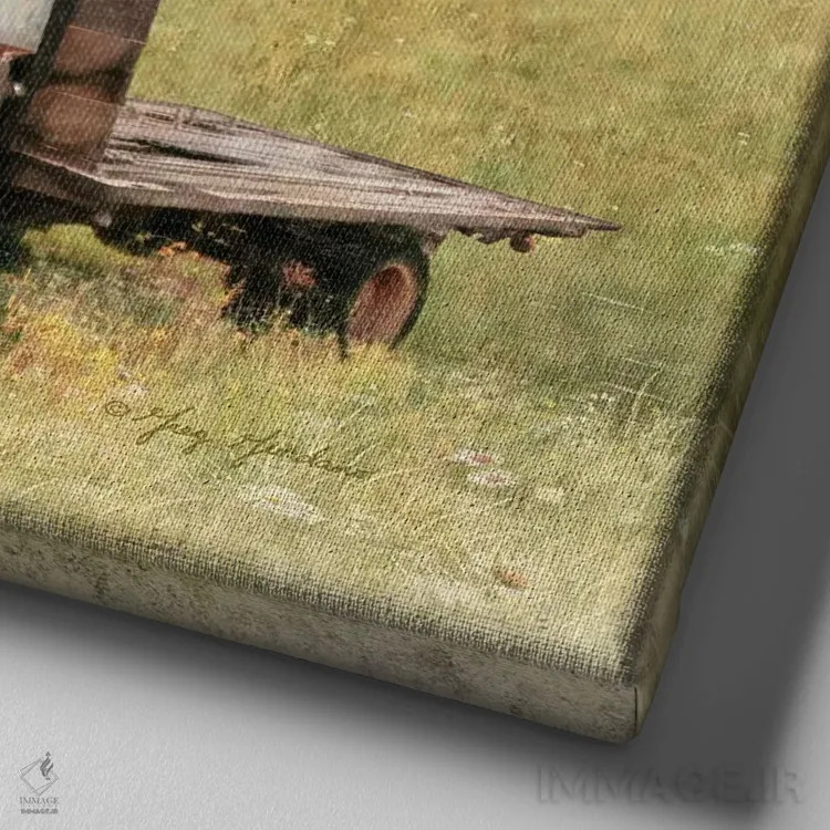 تابلو انبارها و کامیون قدیمی اثر گرگ جوردانو - نمای نزدیک بافت بوم