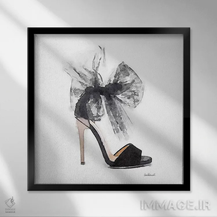 تابلو کفش فشن با توری مشکی، مربع اثر آماندا گرینوود - نمای قابدار مشکی