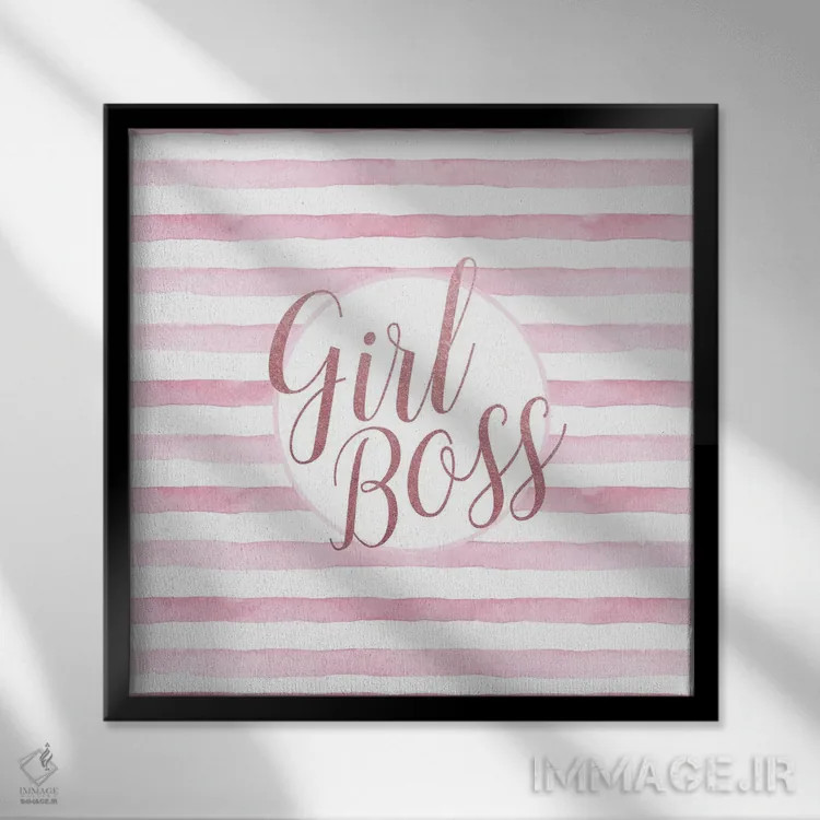 تابلو رئیس دختر رزگلد صورتی، مربع اثر آماندا گرینوود - نمای قابدار مشکی