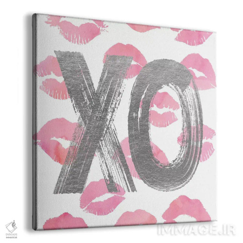 تابلو عشق OX نقرهای صورتی، مربع اثر آماندا گرینوود - نمای پرسپکتیو محصول