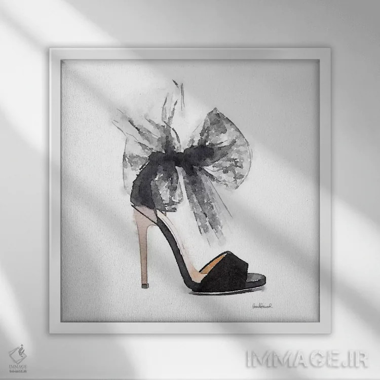 تابلو کفش فشن با توری مشکی، مربع اثر آماندا گرینوود - نمای قابدار سفید