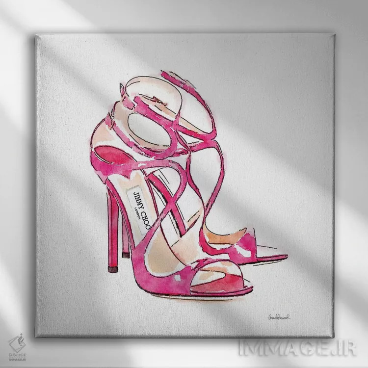 تابلو کفشهای صورتی، مربع اثر آماندا گرینوود - نمای روبهرو روی دیوار