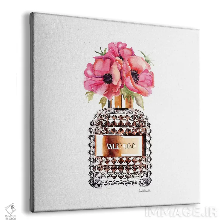 تابلو بطری عطر با شقایقهای قرمز اثر آماندا گرینوود - نمای پرسپکتیو محصول