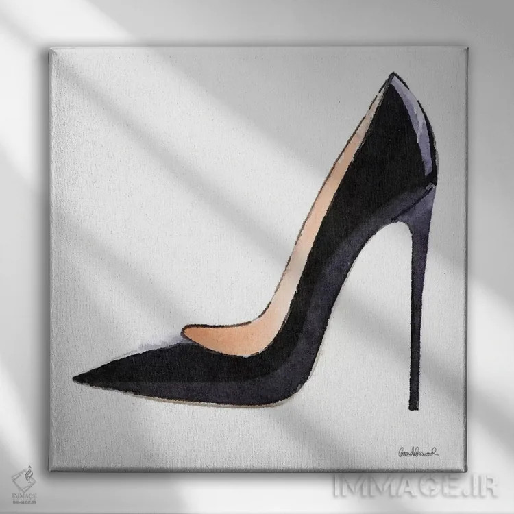 تابلو کفش پاشنهبلند مشکی بلند اثر آماندا گرینوود - نمای روبهرو روی دیوار