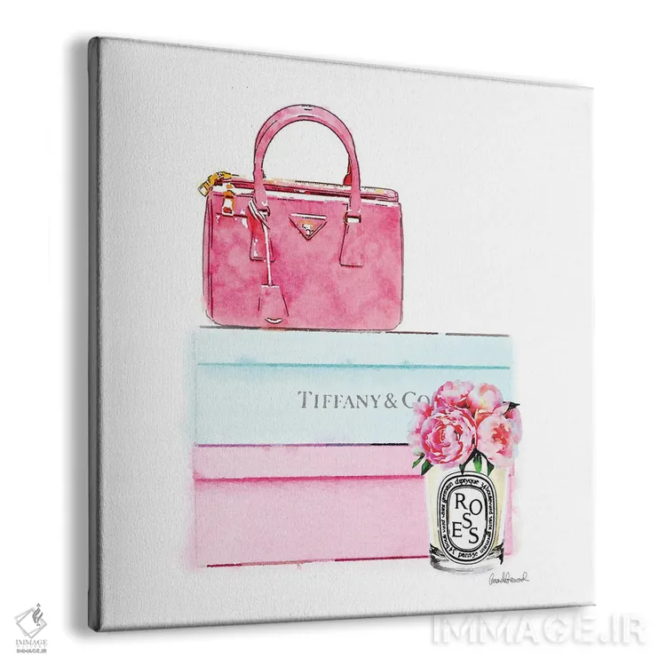 تابلو کیف صورتی روی جعبه کفش اثر آماندا گرینوود - نمای پرسپکتیو محصول