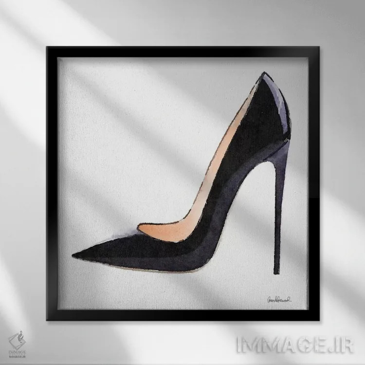 تابلو کفش پاشنهبلند مشکی بلند اثر آماندا گرینوود - نمای قابدار مشکی