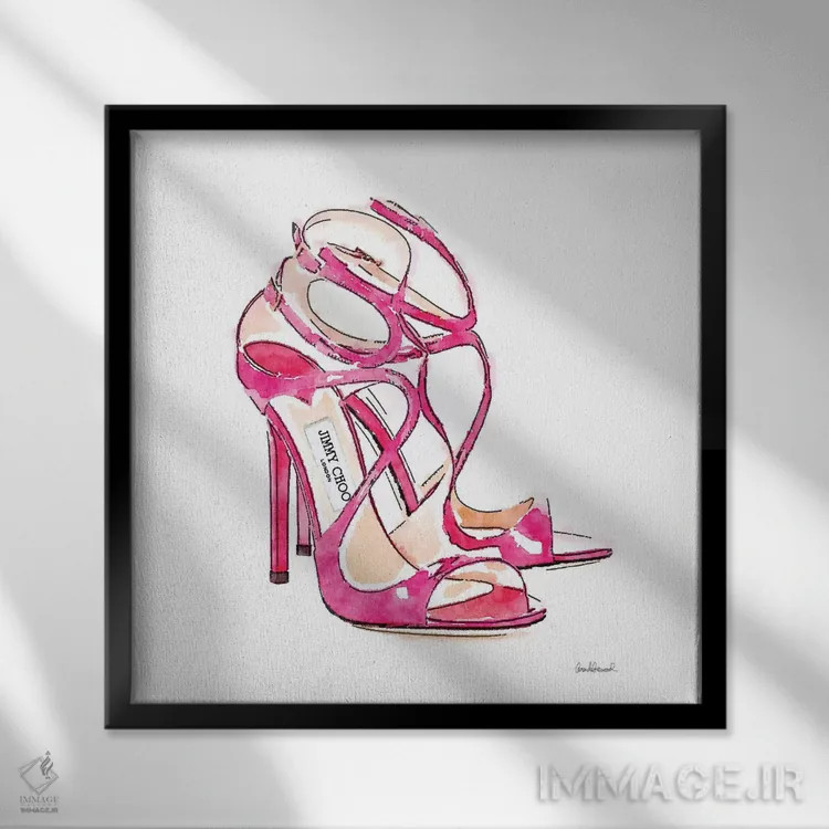 تابلو کفشهای صورتی، مربع اثر آماندا گرینوود - نمای قابدار مشکی