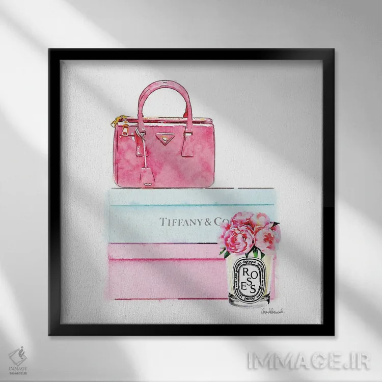 تابلو کیف صورتی روی جعبه کفش اثر آماندا گرینوود - نمای قابدار مشکی