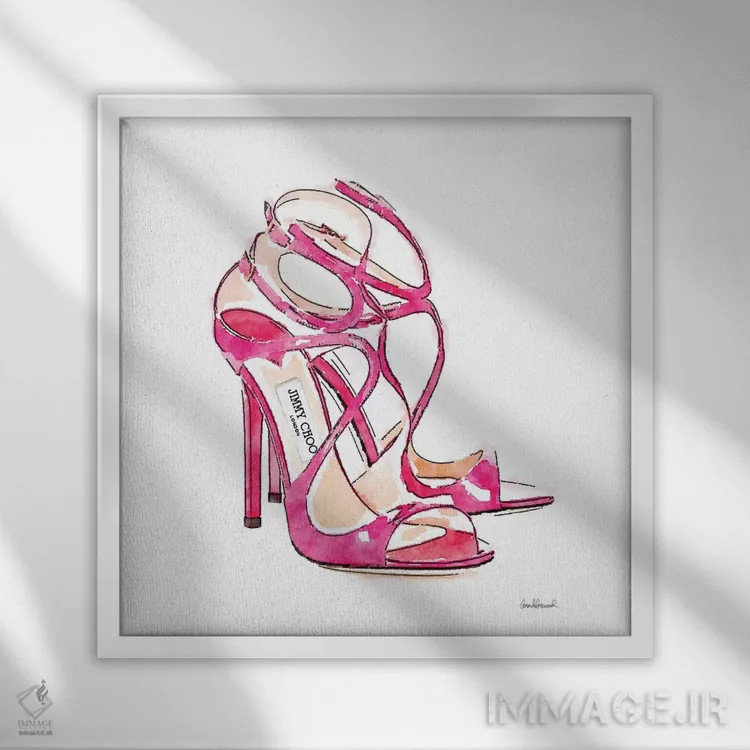 تابلو کفشهای صورتی، مربع اثر آماندا گرینوود - نمای قابدار سفید
