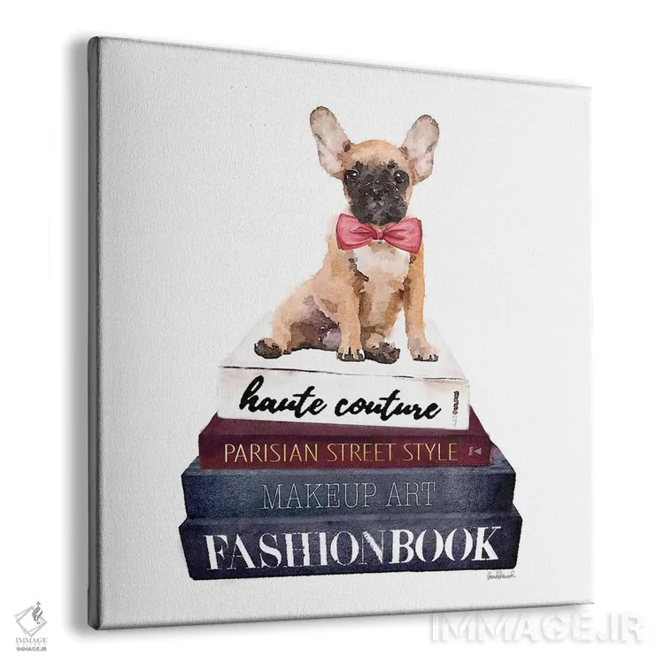 تابلو دستهای کتاب فشن با یک بولداگ فرانسوی اثر آماندا گرینوود - نمای پرسپکتیو محصول