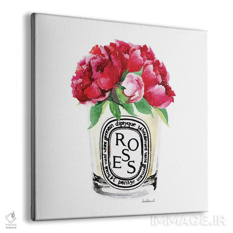 تابلو شمع با گل صدتومانی صورتی تیره اثر آماندا گرینوود - نمای پرسپکتیو محصول