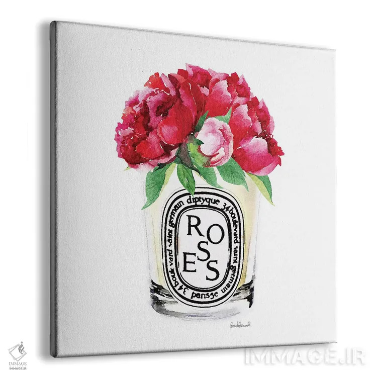 تابلو شمع با گل صدتومانی صورتی تیره اثر آماندا گرینوود - نمای پرسپکتیو محصول