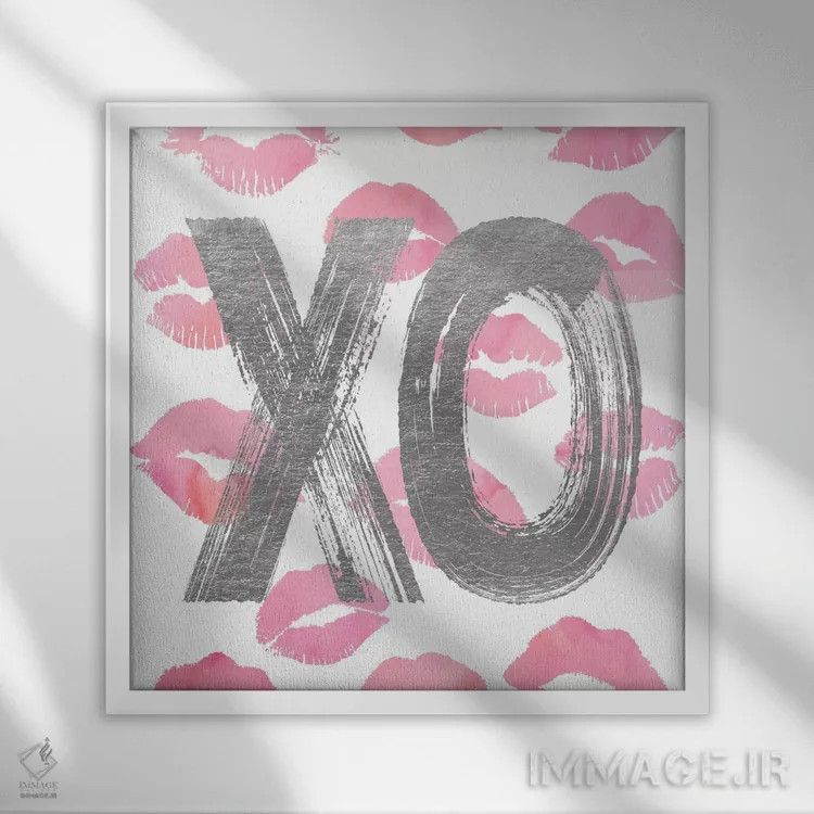 تابلو عشق OX نقرهای صورتی، مربع اثر آماندا گرینوود - نمای قابدار سفید