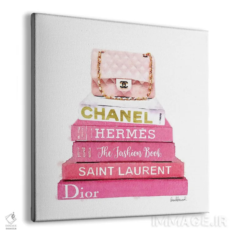 تابلو کتابهای فشن صورتی با یک کیف صورتی اثر آماندا گرینوود - نمای پرسپکتیو محصول