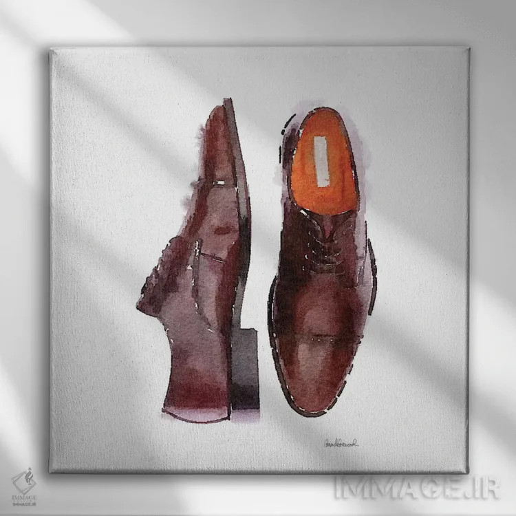 تابلو Square,کفش قهوهای مردانه، مربع شکل اثر آماندا گرینوود - نمای روبهرو روی دیوار