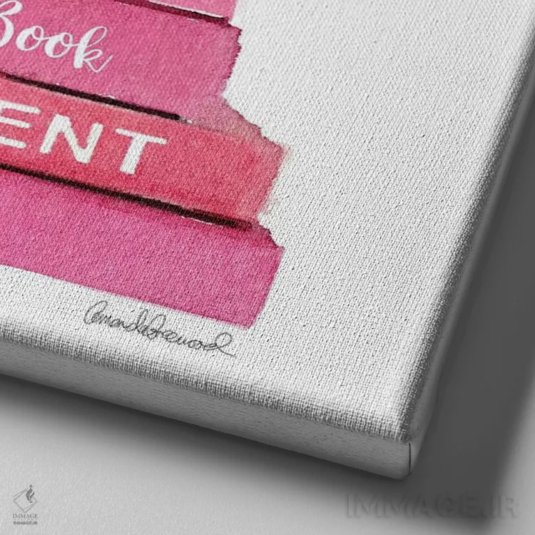 تابلو کتابهای مد صورتی با یک کیف مشکی اثر آماندا گرینوود - نمای نزدیک بافت بوم