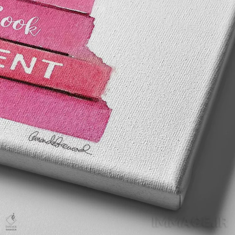 تابلو کتابهای فشن صورتی با گل صدتومانی صورتی اثر آماندا گرینوود - نمای نزدیک بافت بوم