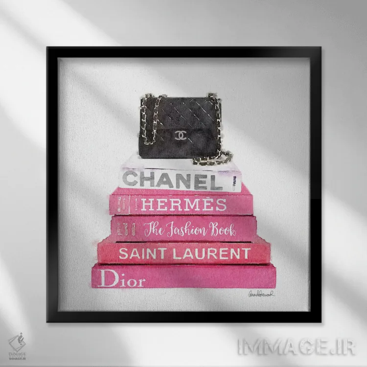 تابلو کتابهای مد صورتی با یک کیف مشکی اثر آماندا گرینوود - نمای قابدار مشکی