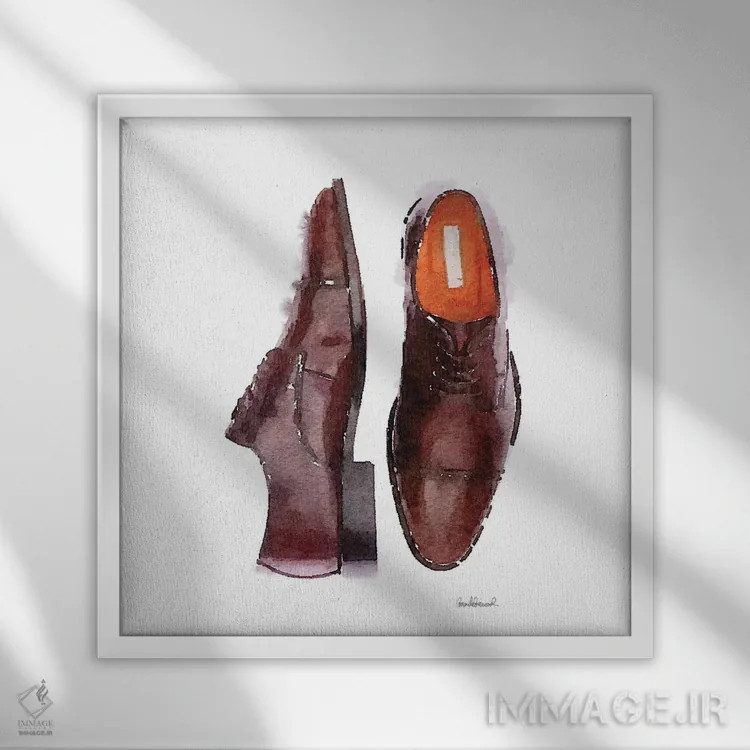 تابلو Square,کفش قهوهای مردانه، مربع شکل اثر آماندا گرینوود - نمای قابدار سفید