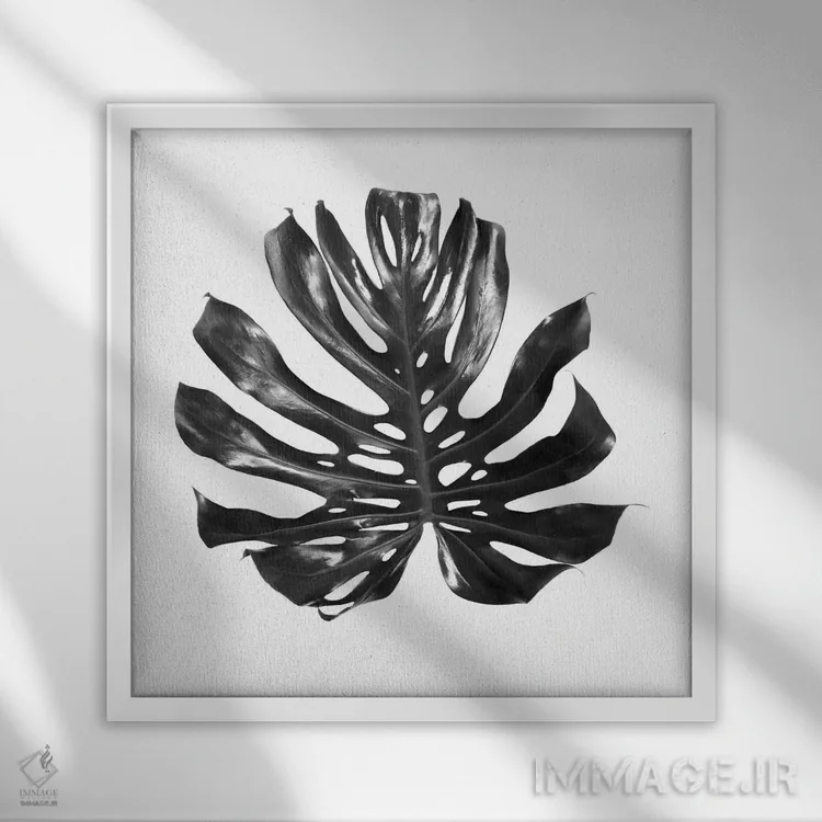 تابلو برگ مانسترا اثر گرگوری پرسکات - نمای قابدار سفید