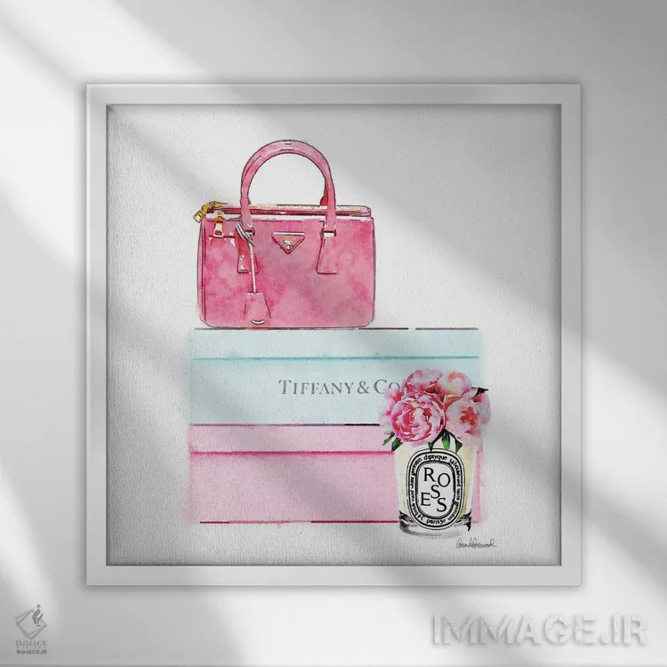 تابلو کیف صورتی روی جعبه کفش اثر آماندا گرینوود - نمای قابدار سفید