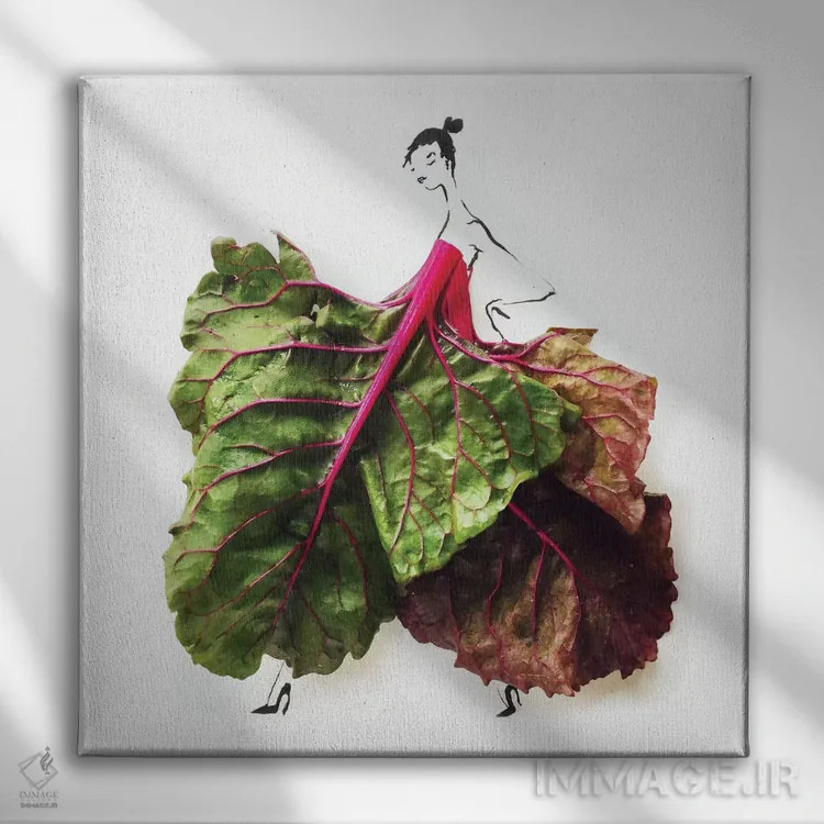 تابلو برگ چغندر سوئیسی (چارد) اثر گرچن روهرز - نمای روبهرو روی دیوار