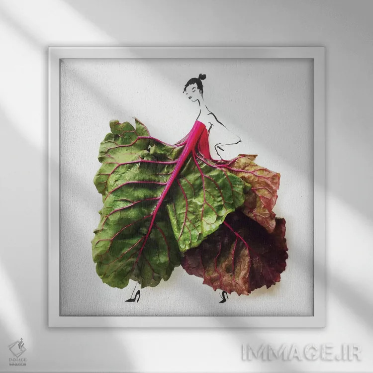 تابلو برگ چغندر سوئیسی (چارد) اثر گرچن روهرز - نمای قابدار سفید